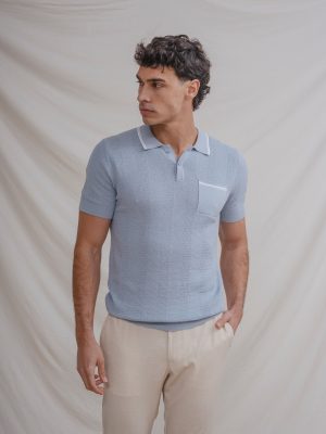 POLO TRICOT CELESTE