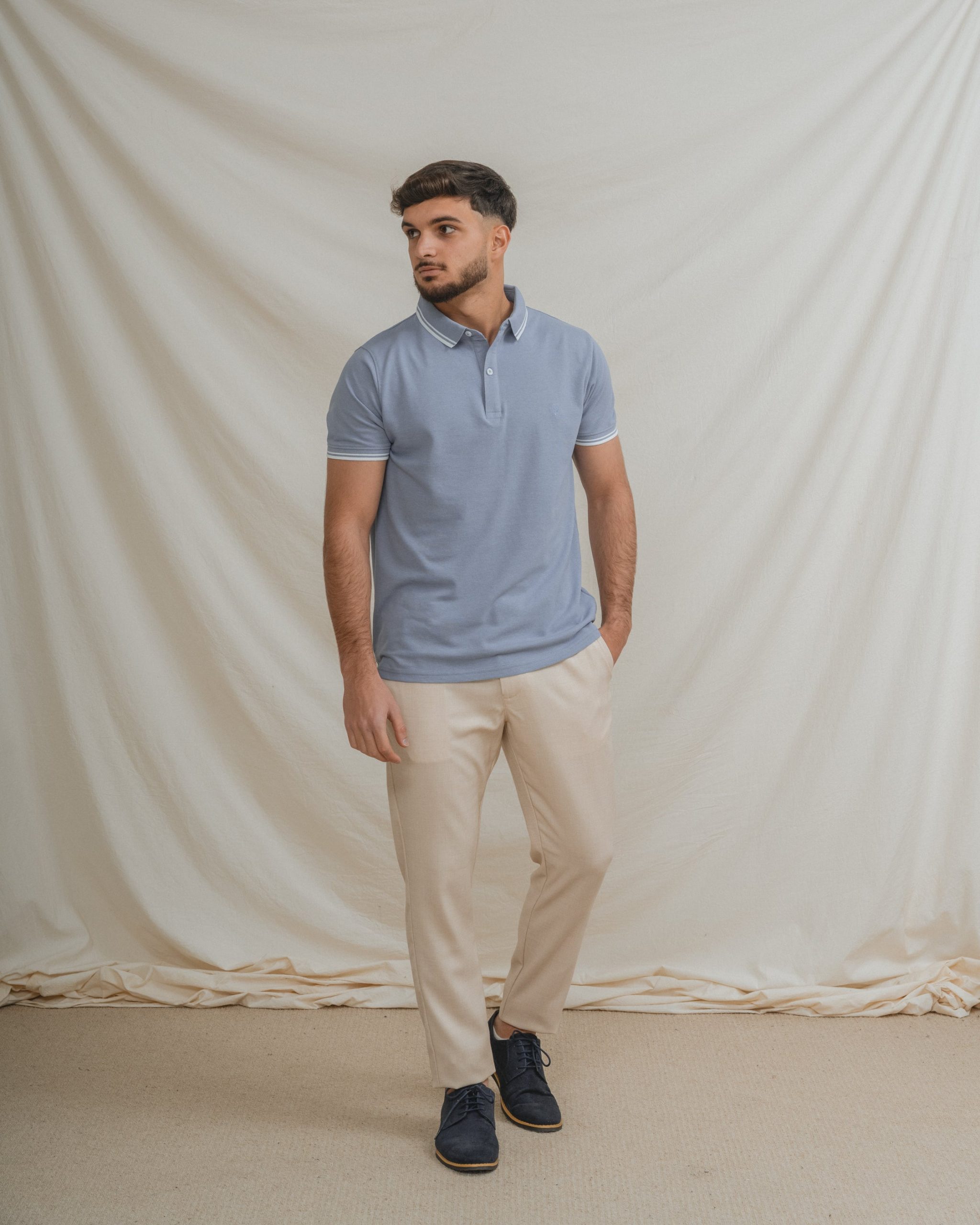 POLO BÁSICO CELESTE PIQUÉ LÍNEA - Imagen 3