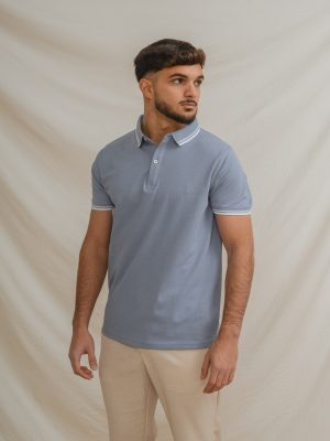 POLO BÁSICO CELESTE PIQUÉ LÍNEA